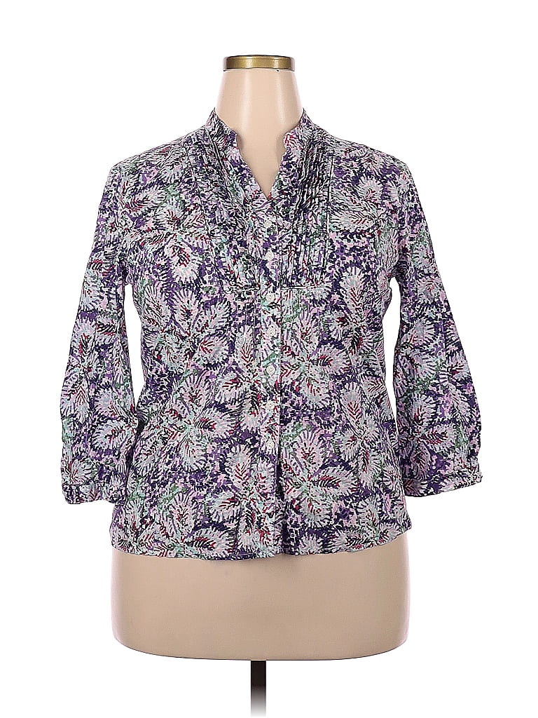 JM Collection 100% Cotton Purple Long Sleeve Blouse Size 18 (Plus) - 58 ...