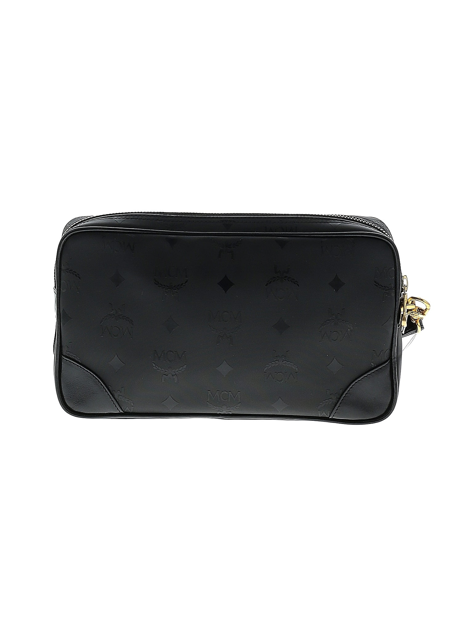 MCM White Logo Black Pouch Clutch Bag Wallet Wristlet Limited