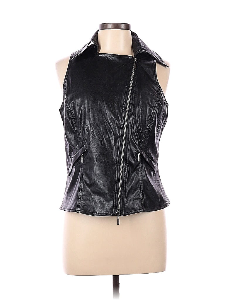 Bisou Bisou 100% Polyester Black Faux Leather Jacket Size L - photo 1