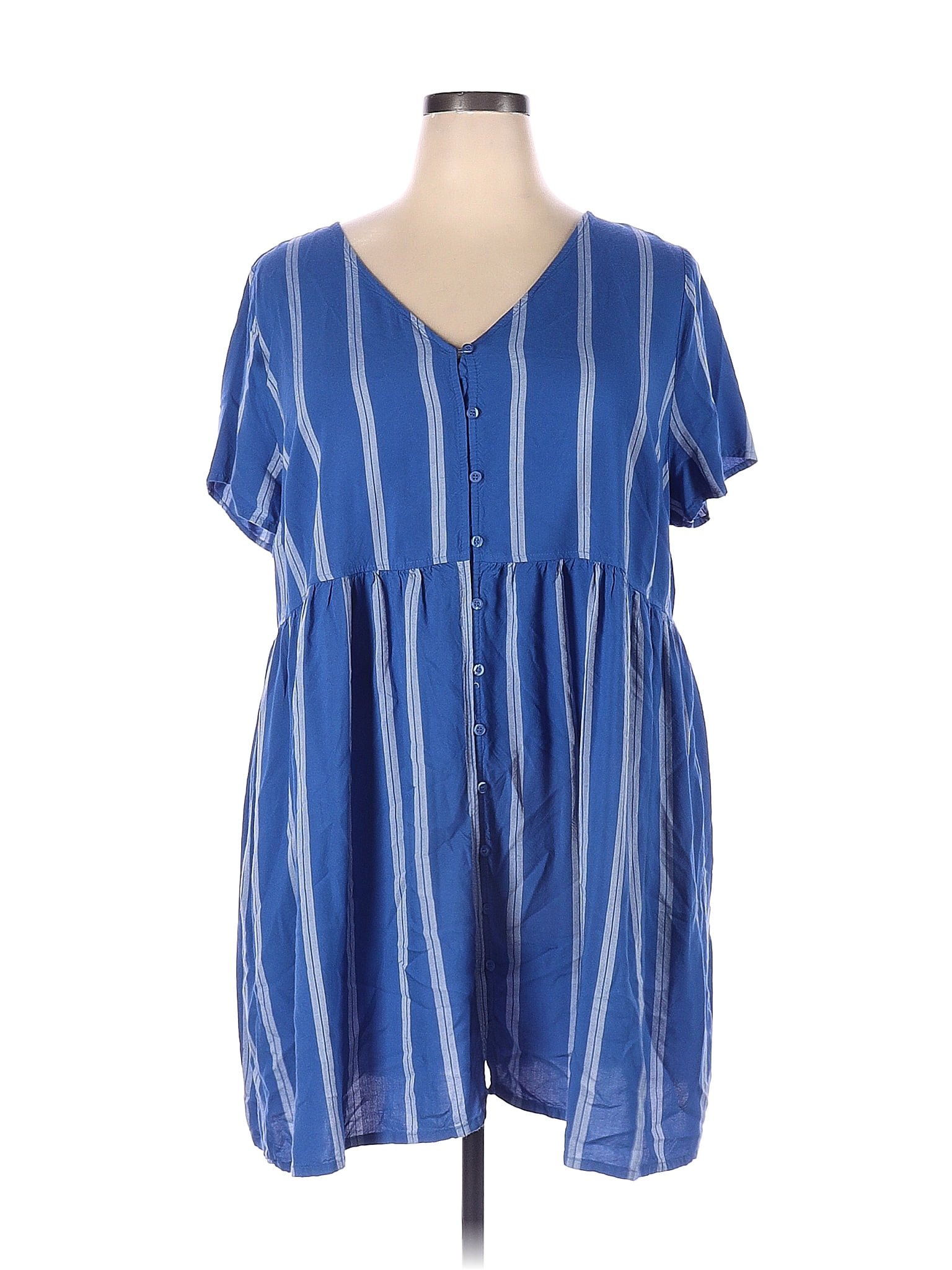 a.n.a. A New Approach 100% Rayon Stripes Blue Casual Dress Size 2X ...