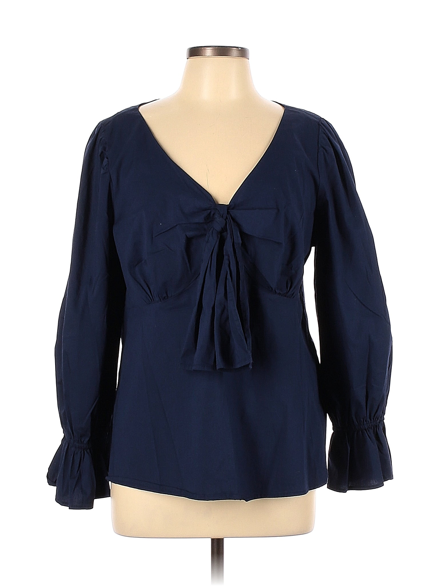 ELOQUII Solid Navy Blue Long Sleeve Blouse Size 14 (Plus) - 67% off ...