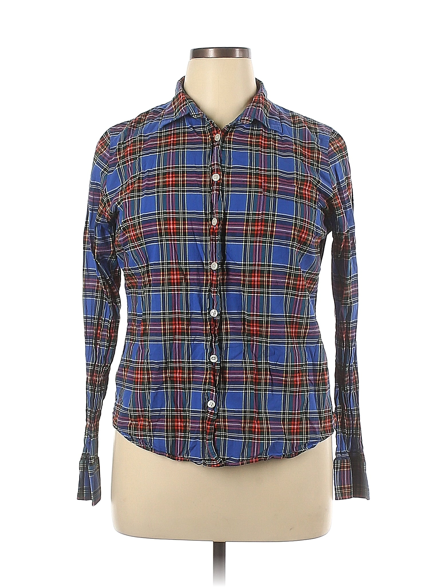 J.Crew Factory Store 100 Cotton Plaid Blue Long Sleeve ButtonDown
