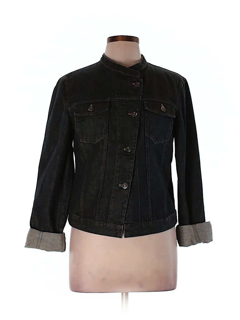 Garnet Hill 100% Cotton Solid Black Denim Jacket Size 10 - 85% off ...