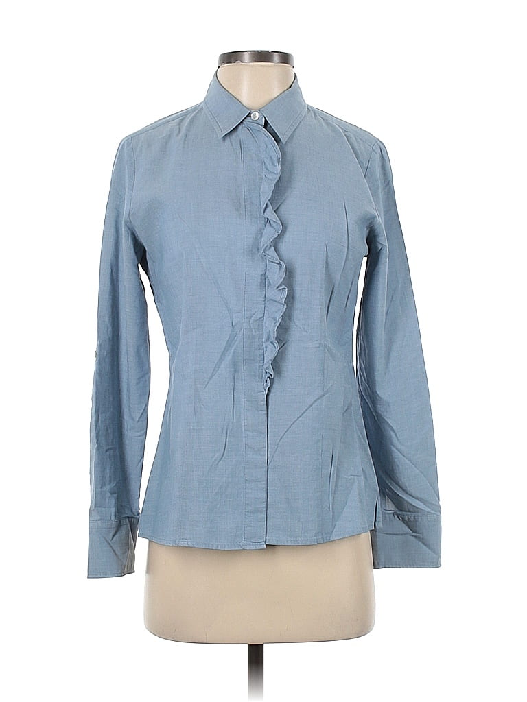 Talbots 100% Cotton Checkered-gingham Blue Long Sleeve Button-Down ...