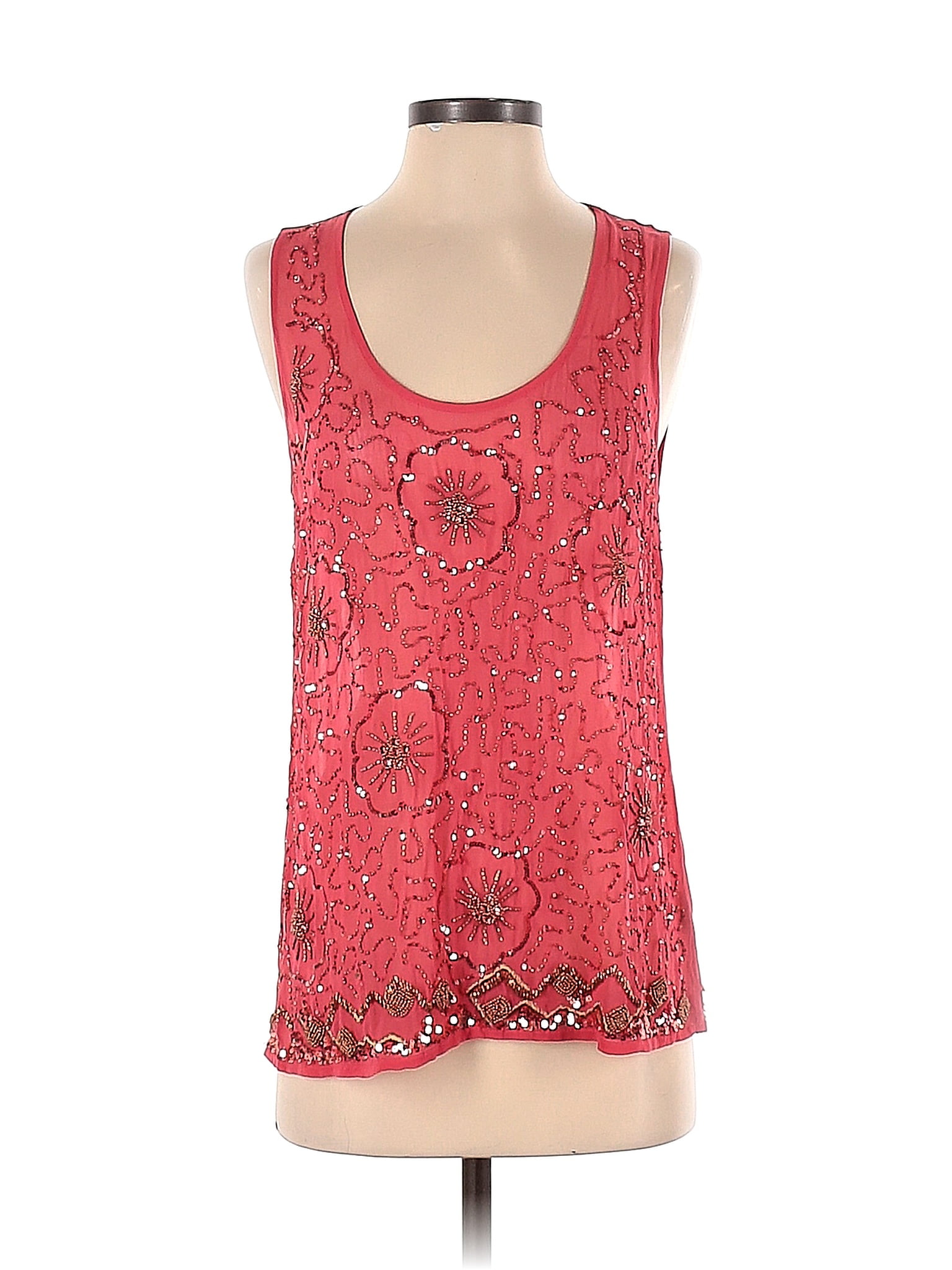 Moulinette Soeurs 100% Rayon Floral Red Sleeveless Blouse Size 2 - 75% ...