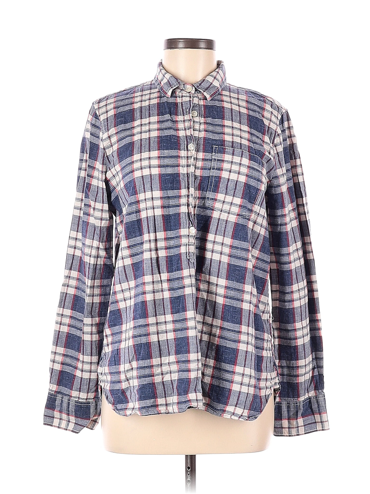 J.Crew Factory Store 100 Cotton Plaid Multi Color Blue Long Sleeve