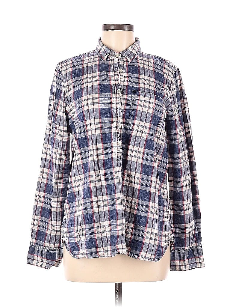 J.Crew Factory Store 100% Cotton Plaid Multi Color Blue Long Sleeve ...