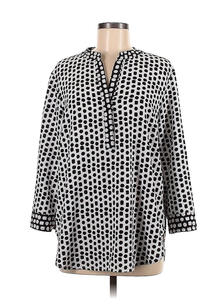 S/I Studio 100% Polyester Polka Dots Black Long Sleeve Blouse Size L - photo 1