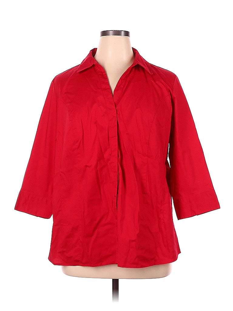 Riders by Lee Solid Red 3/4 Sleeve Blouse Size 1X (Plus) - photo 1