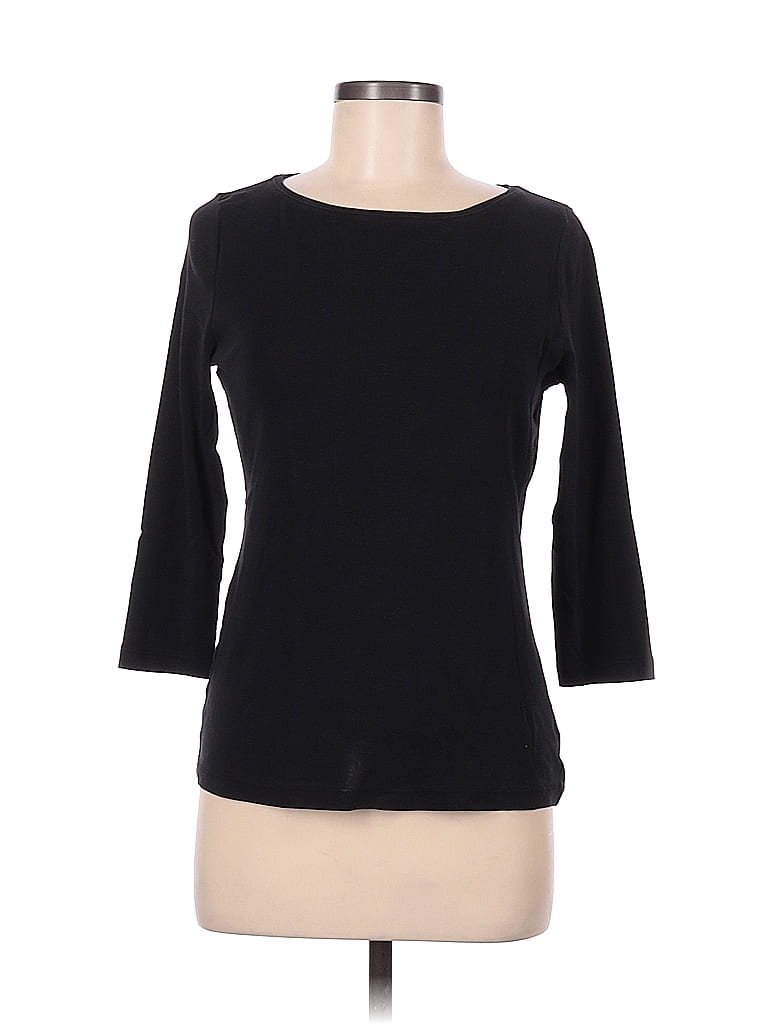 Talbots 100% Pima Cotton Solid Black 3/4 Sleeve T-Shirt Size M (Petite ...