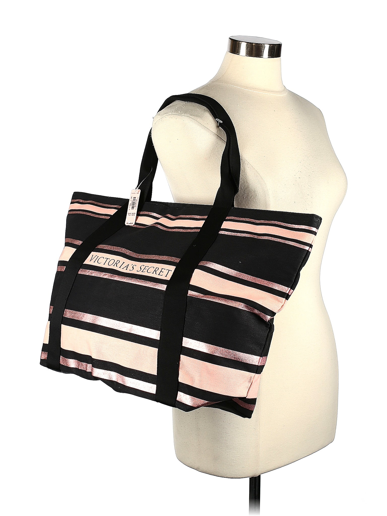 Victoria Secret Black and Pink Stripe Tote Bag 