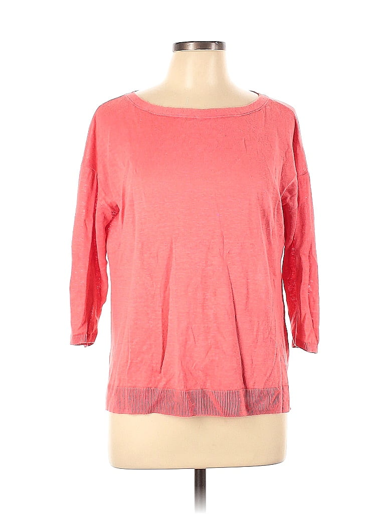 Talbots 100% Linen Color Block Solid Pink Pullover Sweater Size L ...
