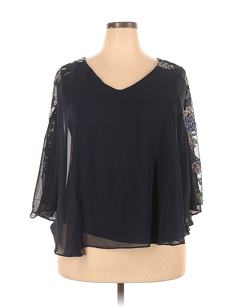 Joseph A. 100% Polyester Blue 3/4 Sleeve Blouse Size 1X (Plus) - photo 1