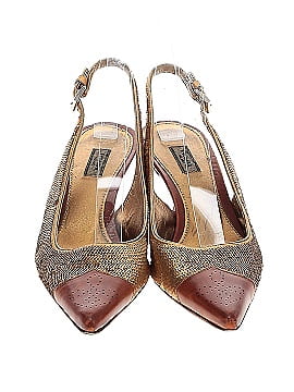 Prada Gold Sequin and Brown Leather Slingback Heels (view 2)