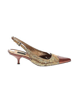 Prada Gold Sequin and Brown Leather Slingback Heels (view 1)