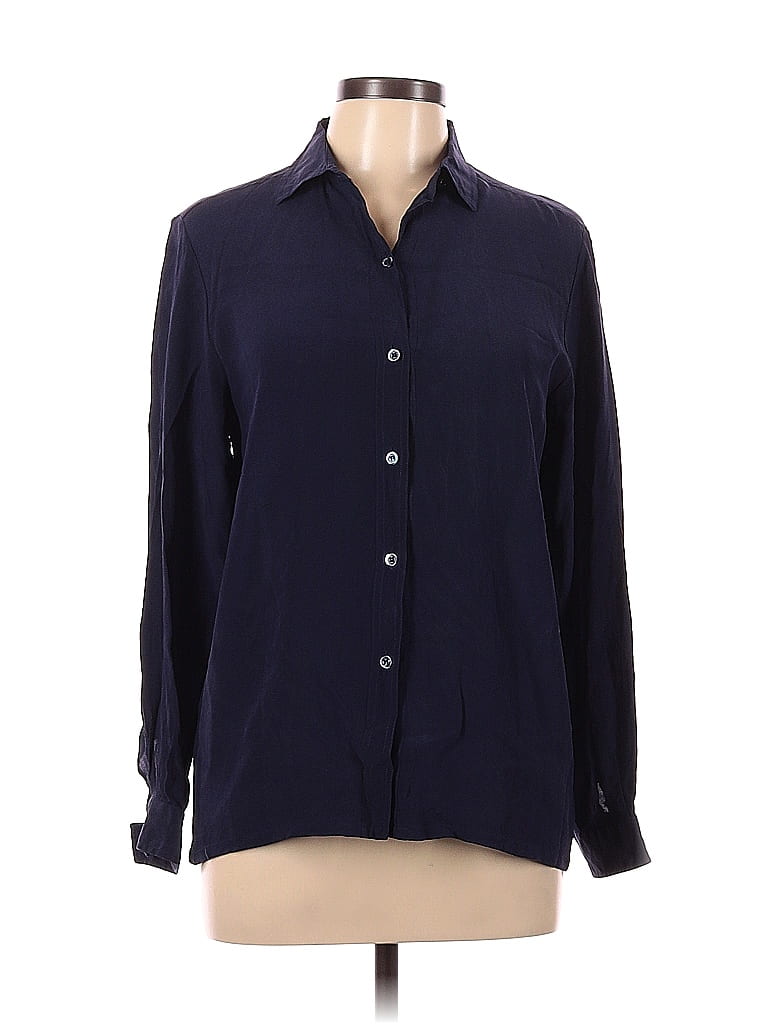 Guy Laroche 100% Silk Polka Dots Navy Blue Long Sleeve Silk Top Size 46 ...