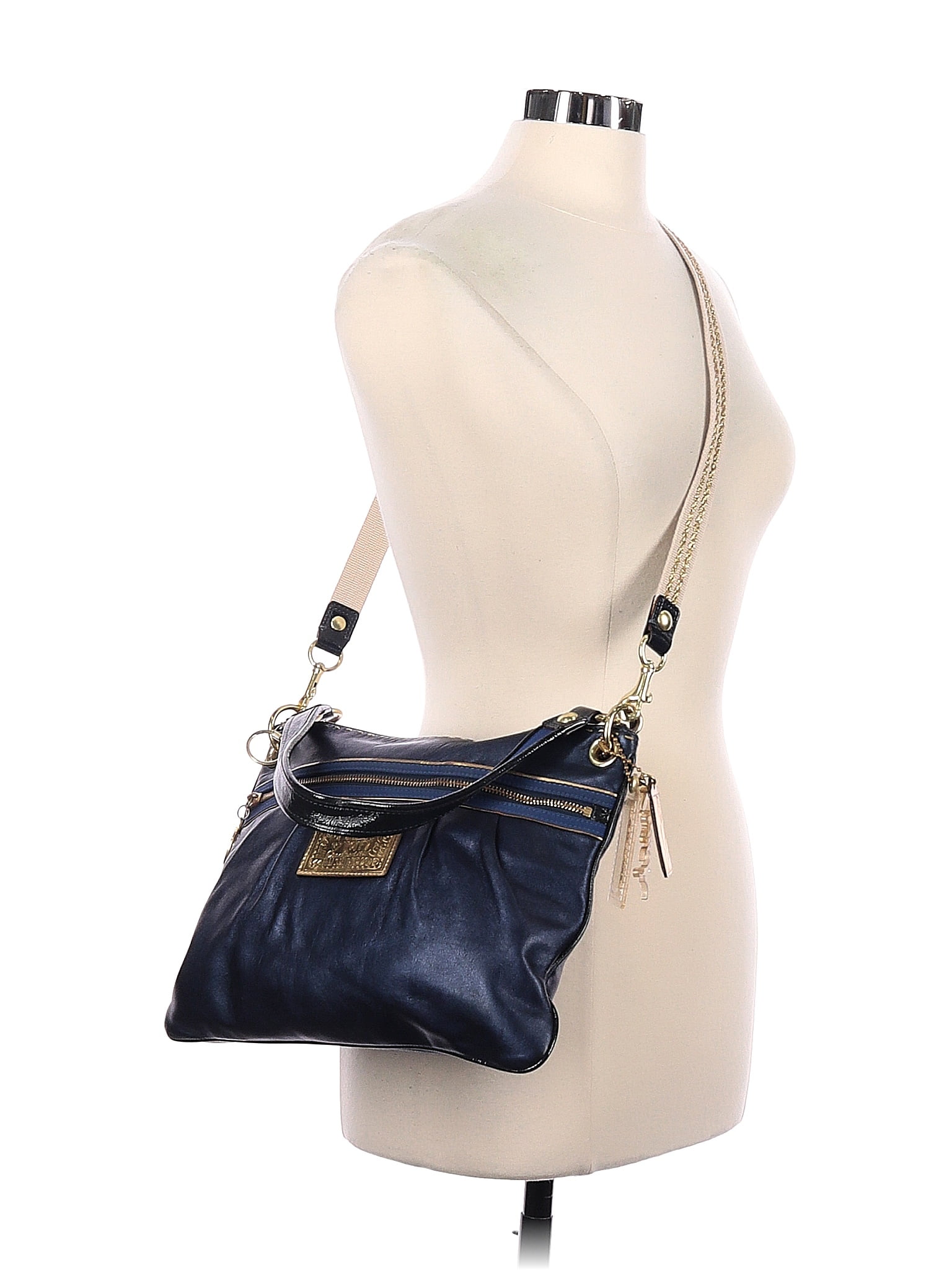 Coach Heart Poppy 100% Leather Color Block Solid Blue Leather