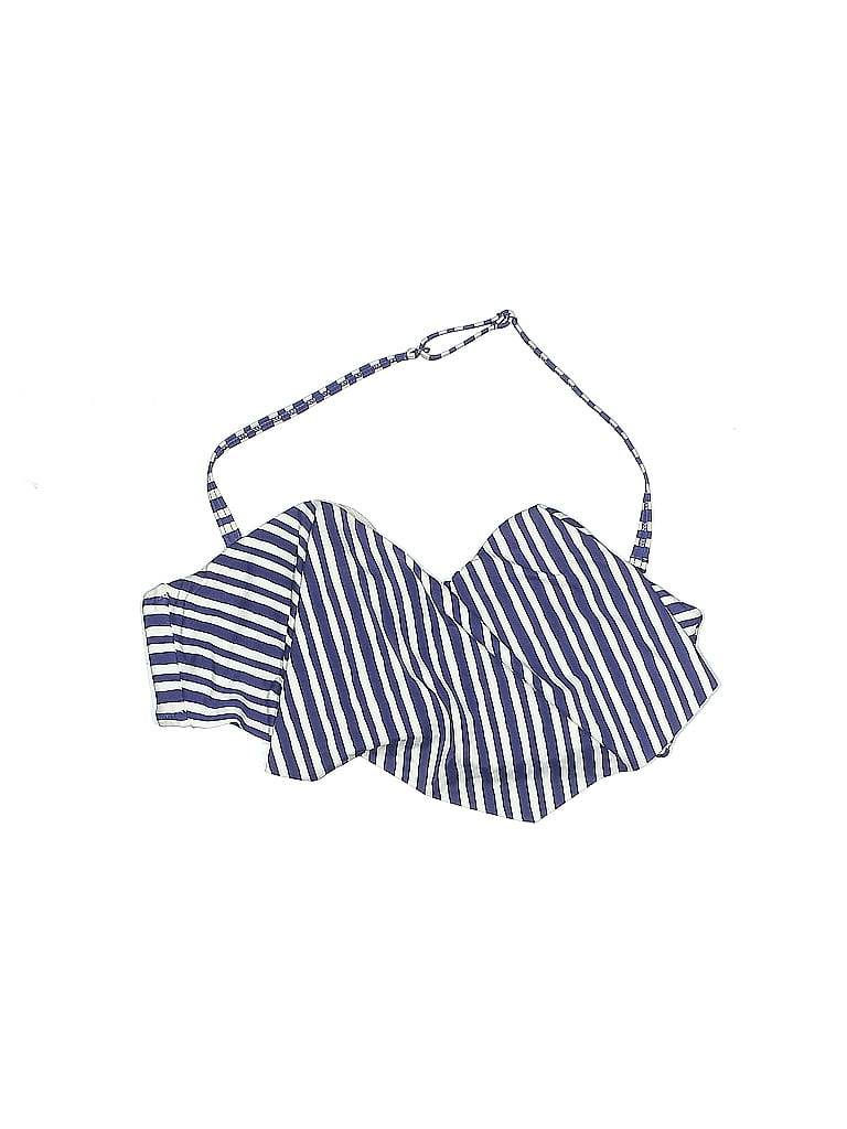 Pre-owned Profile Blush Swimsuit Top Blue Stripes Pattern Swimwear