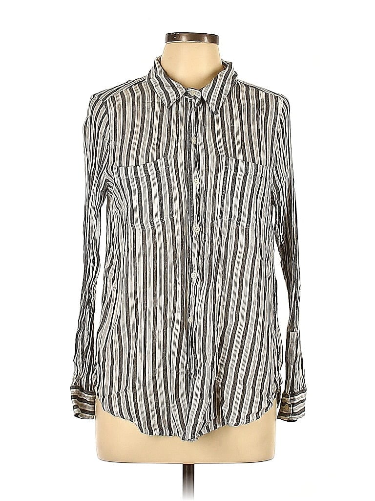 Lucky Brand Stripes Silver Gray Long Sleeve Button-Down Shirt Size L - photo 1