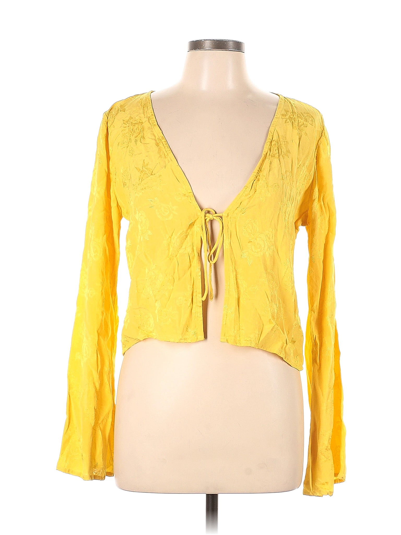 Motel 100 Viscose Floral Yellow Long Sleeve Blouse Size L 76 Off