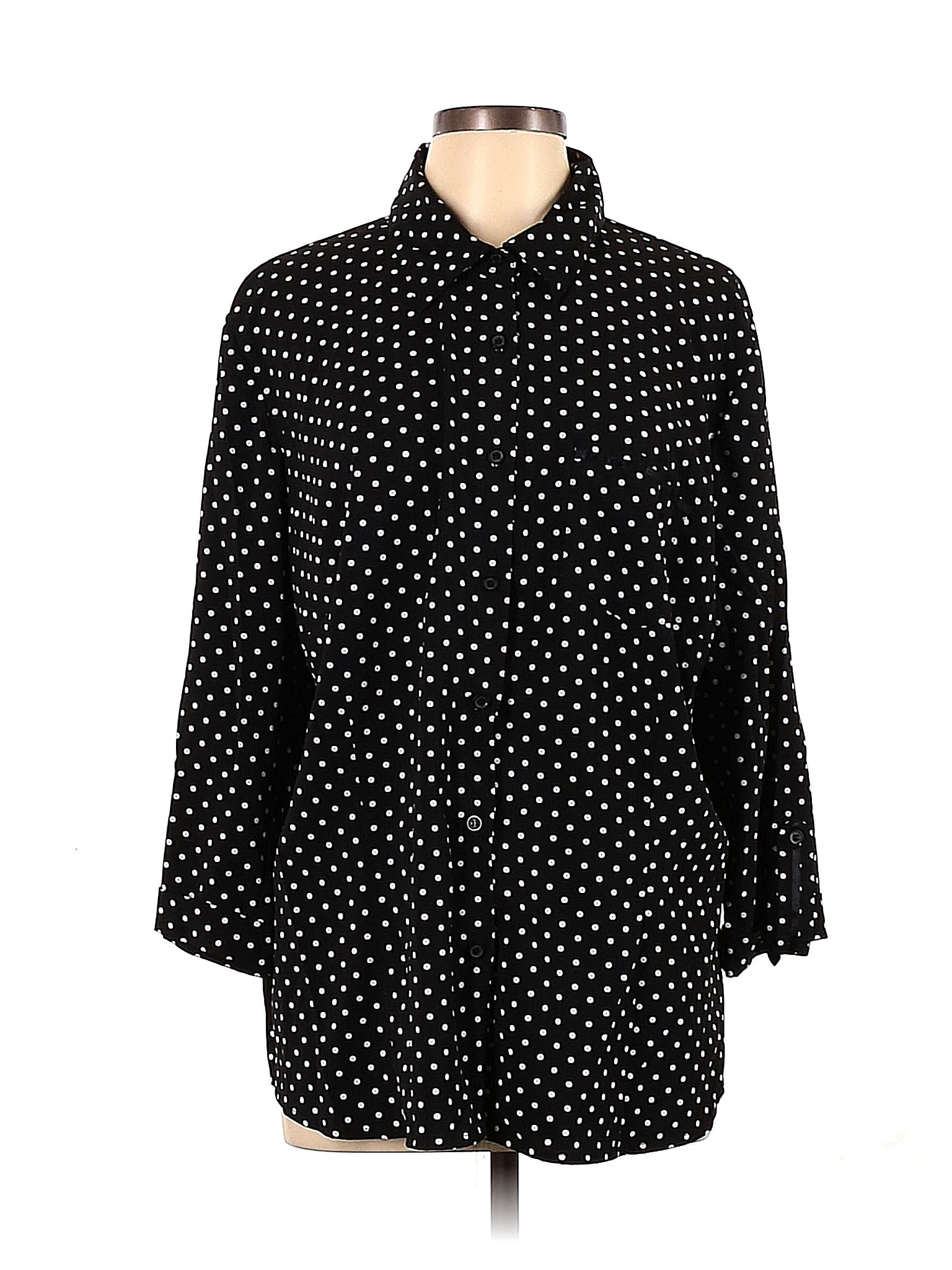 Notations Polka Dots Black Long Sleeve Blouse Size 1X (Plus) - 52% off ...