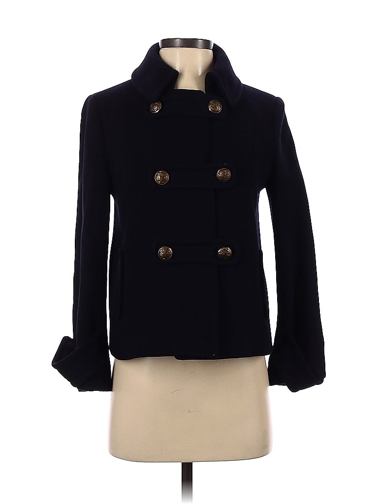 J.Crew Solid Black Blue Wool Coat Size 0 (Petite) 78 off thredUP