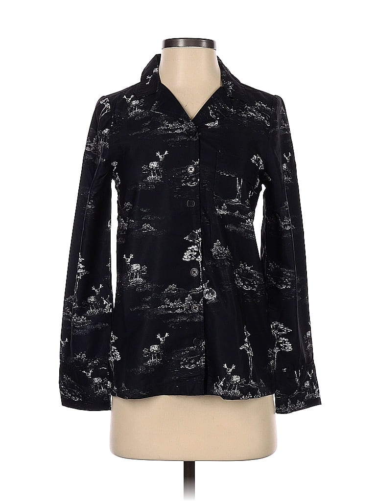 Warehouse 100% Polyester Jacquard Damask Baroque Print Batik Brocade Black Long Sleeve Blouse Size XS - photo 1