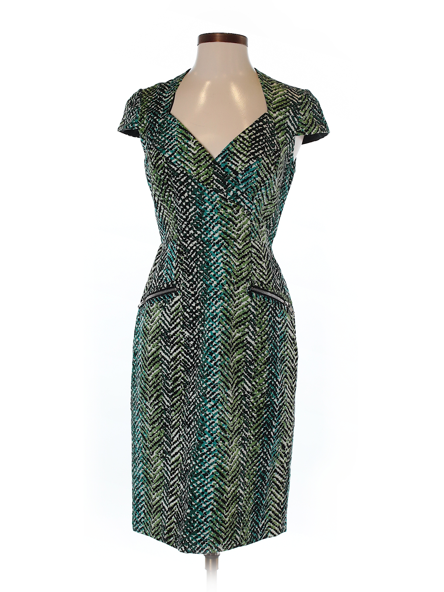 Jax 100% Cotton Chevron Herringbone Green Casual Dress Size 4 - 84% off ...