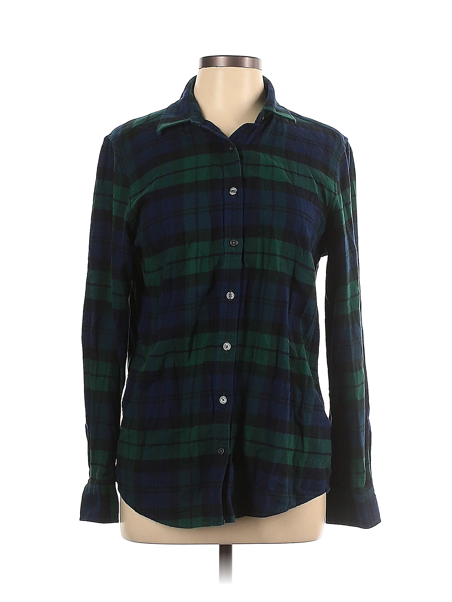 Lands' End 100% Cotton Checkered-gingham Plaid Multi Color Blue Long ...