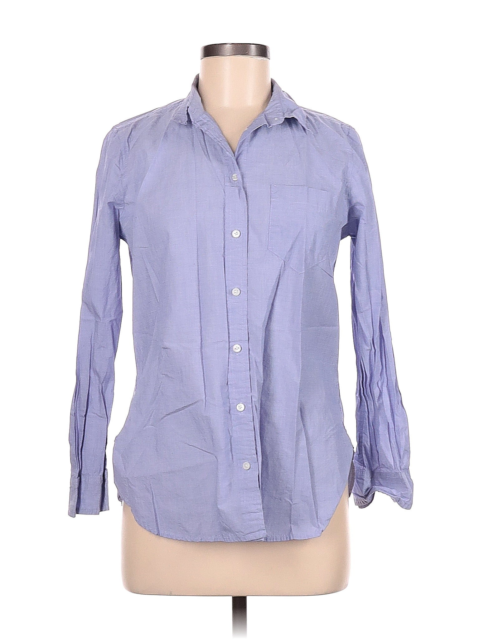 J.Crew 100% Cotton Checkered-gingham Blue Long Sleeve Button-Down Shirt ...