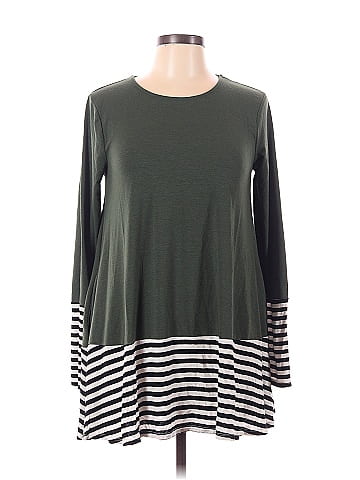 Zenana Premium Color Block Stripes Green Casual Dress Size L - 56% off