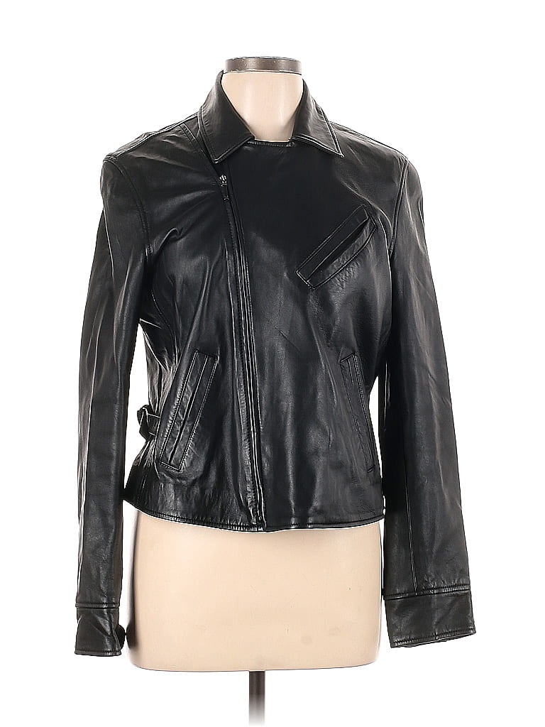 Chaps 100 Leather Solid Black Leather Jacket Size L 55 off thredUP