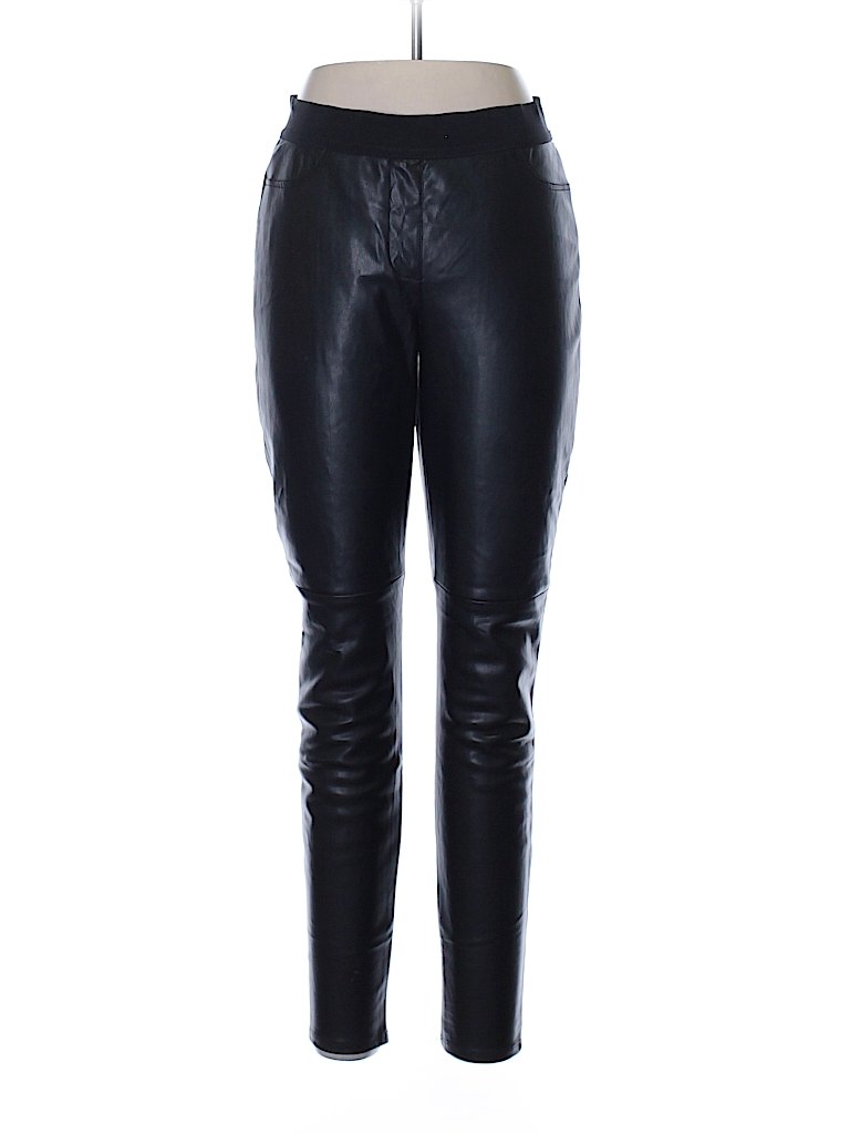 Ann Taylor 100% Polyurethane Solid Black Faux Leather Pants Size 10 ...