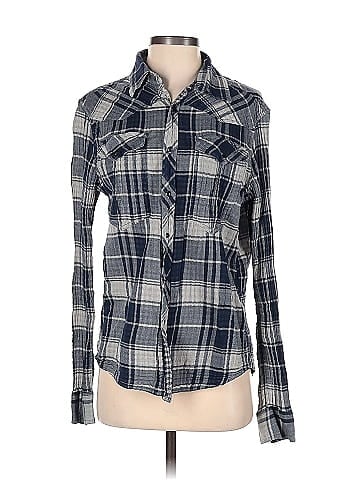 The Shirt by Rochelle Behrens 100% Cotton Plaid Multi Color Blue Long  Sleeve Button-Down Shirt Size S - 85% off