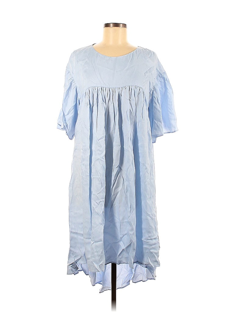Nap 100% Polyester Solid Blue Casual Dress One Size - photo 1