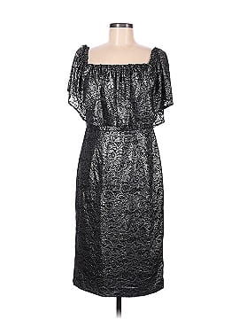 MIKAEL AGHAL Black and Silver Metallic Lace Cocktail Dress (view 1)