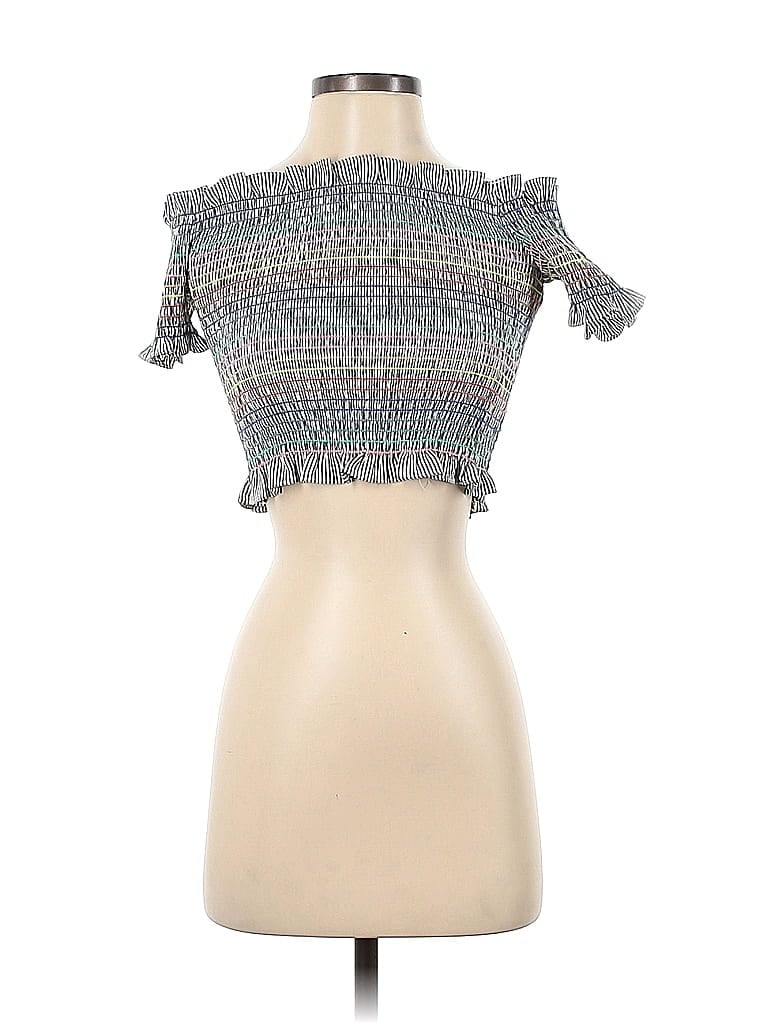 Click to view more detailed imagery on our partner's website Pre-owned Storia Short Sleeve Top Gray Strapless Neckline Tops