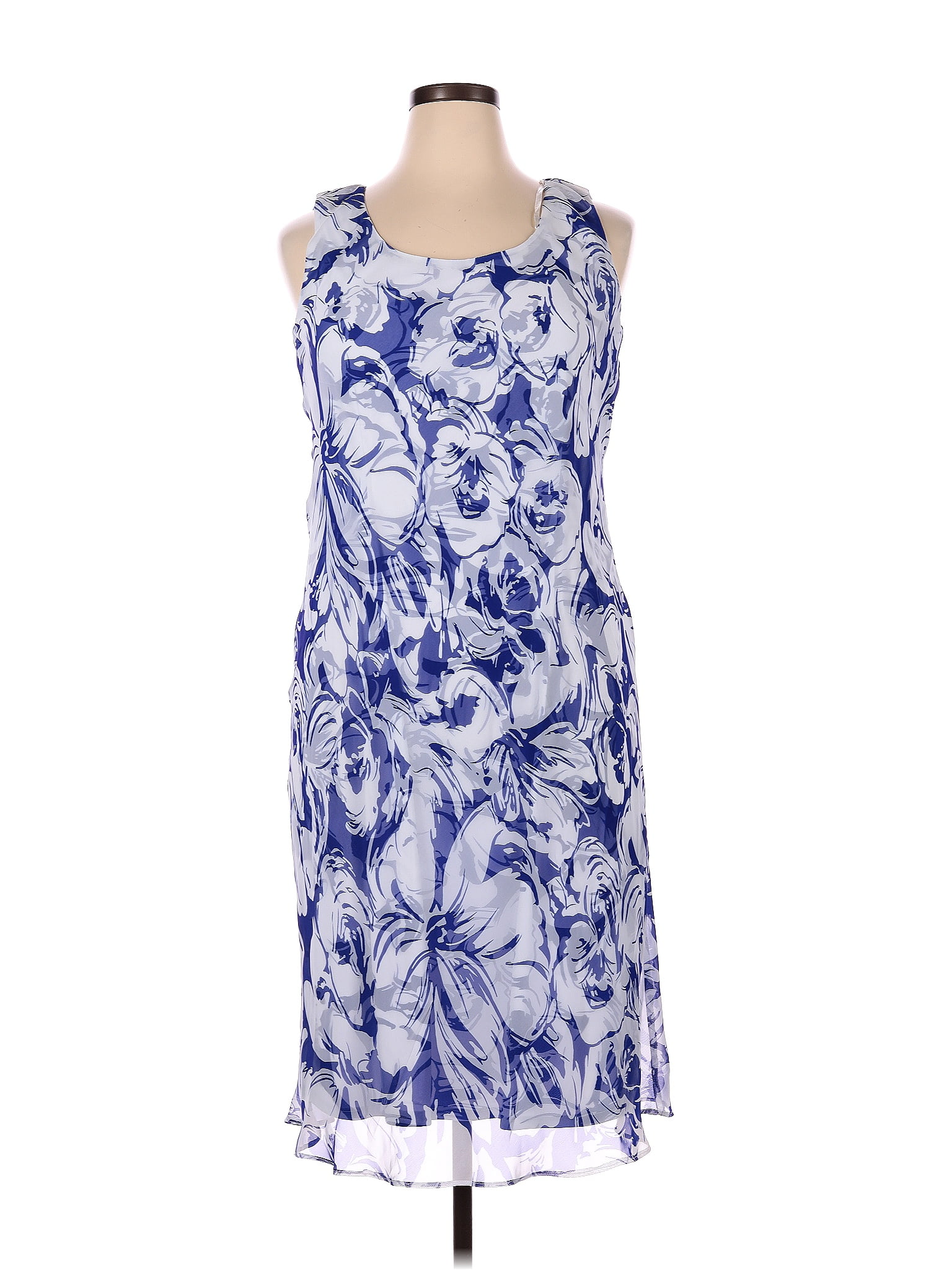Draper's & Damon's 100% Polyester Floral Multi Color Blue Casual Dress ...