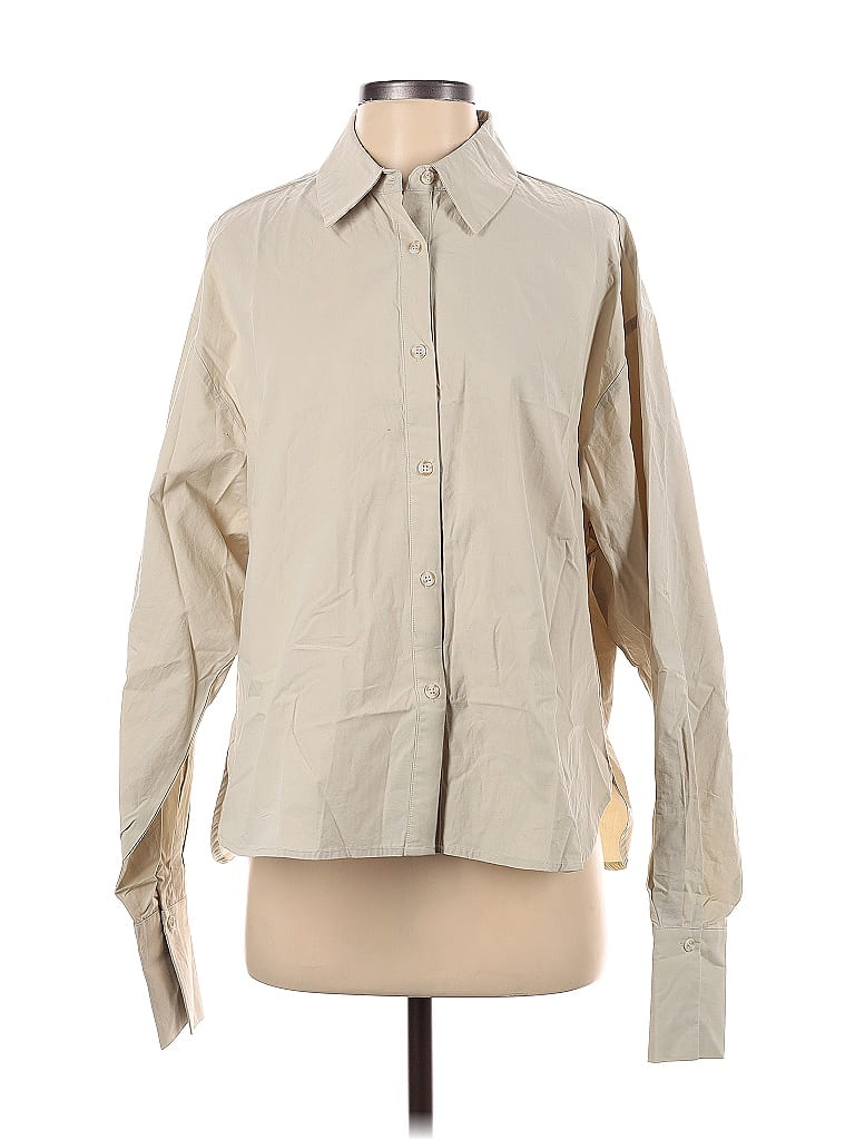 Nap 100% Cotton Solid Tan Long Sleeve Button-Down Shirt Size S - photo 1