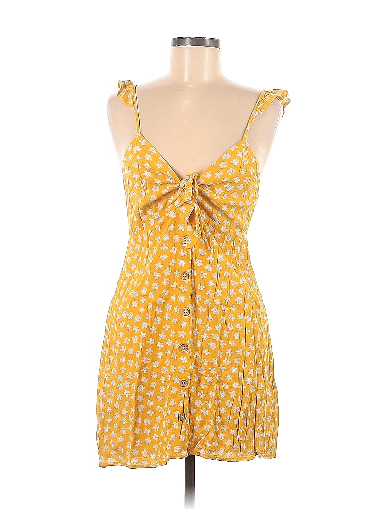 Show Me Your Mumu 100% Rayon Floral Yellow Casual Dress Size L - photo 1