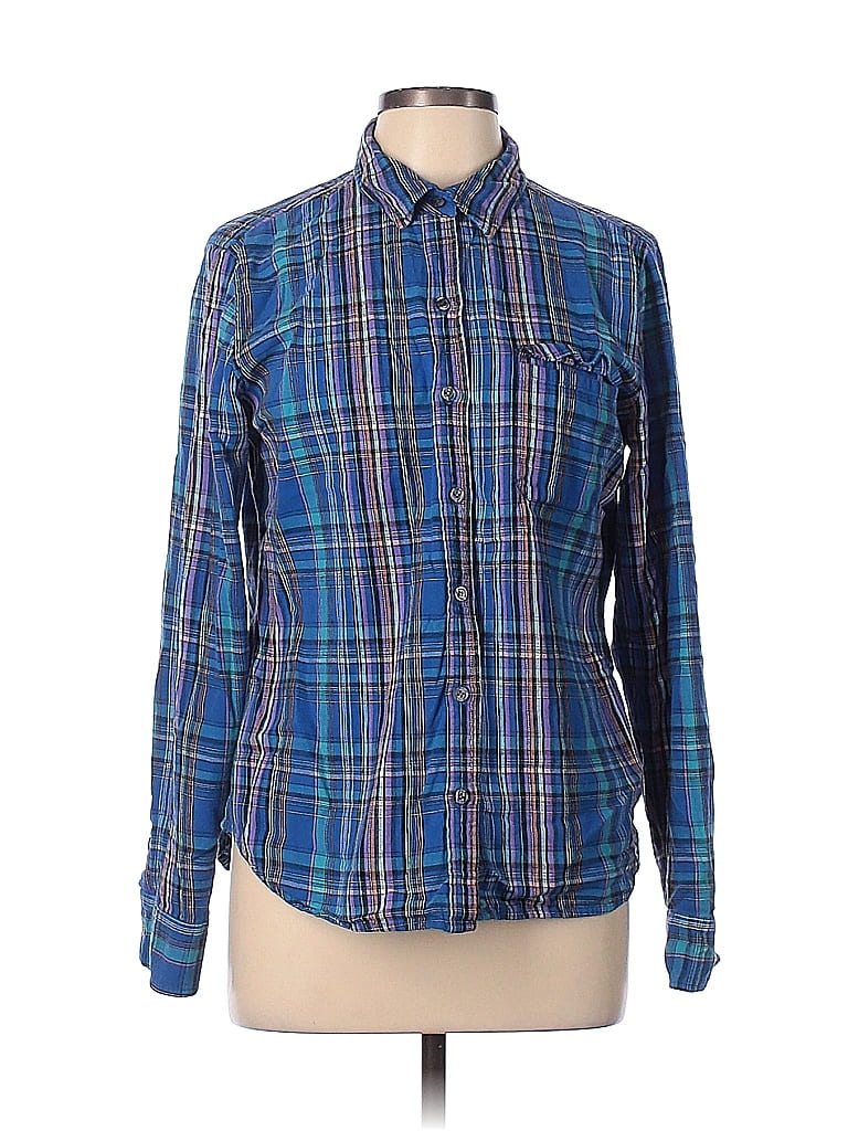 Lark & Wolff 100% Cotton Plaid Blue Long Sleeve Button-Down Shirt Size ...