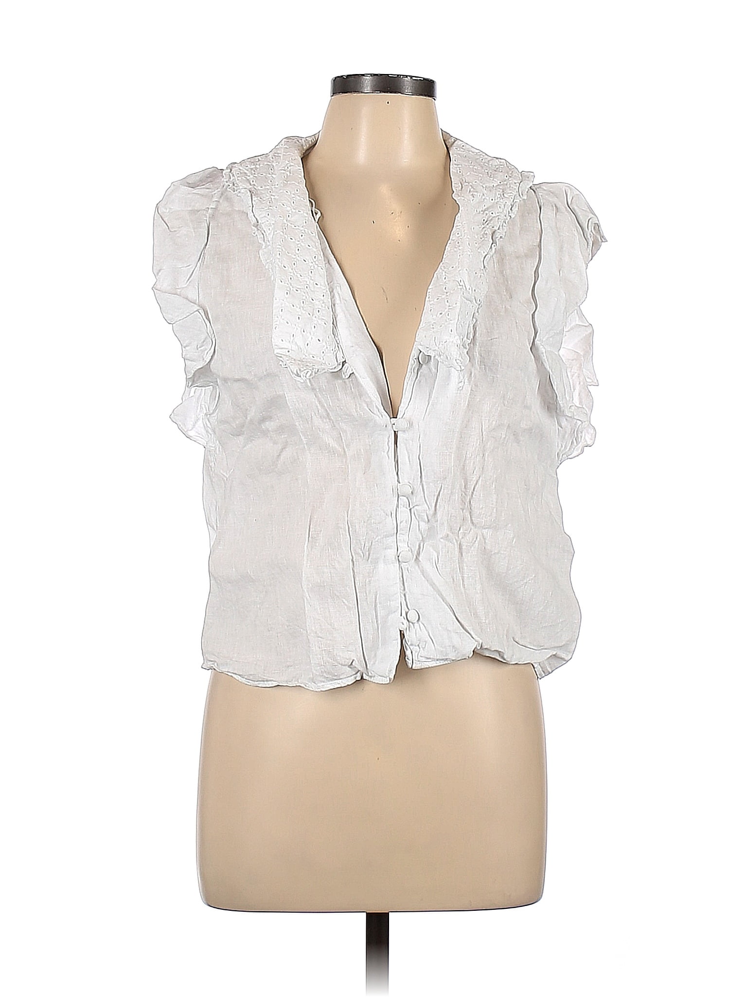 Zara 100 Cotton White Short Sleeve Blouse Size L 69 Off Thredup