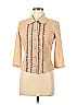 Tracy Reese Stripes Tan 3/4 Sleeve Silk Top Size 6 - photo 1