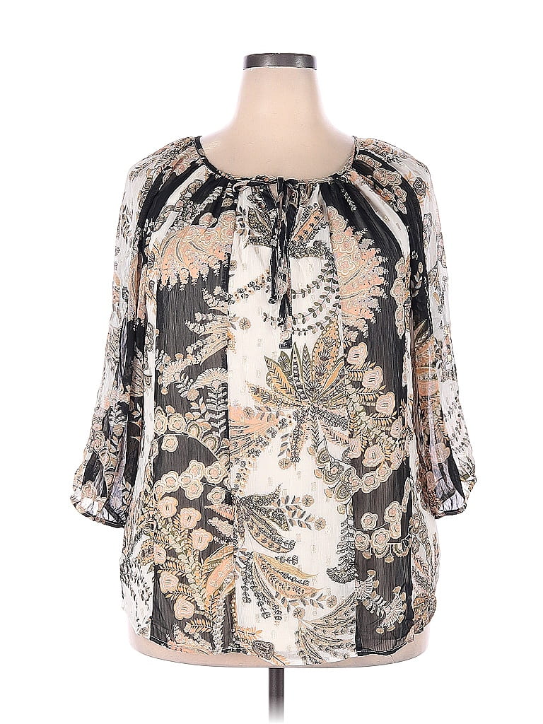 Fig and Flower 100% Polyester Tropical Ivory Long Sleeve Blouse Size 2X ...