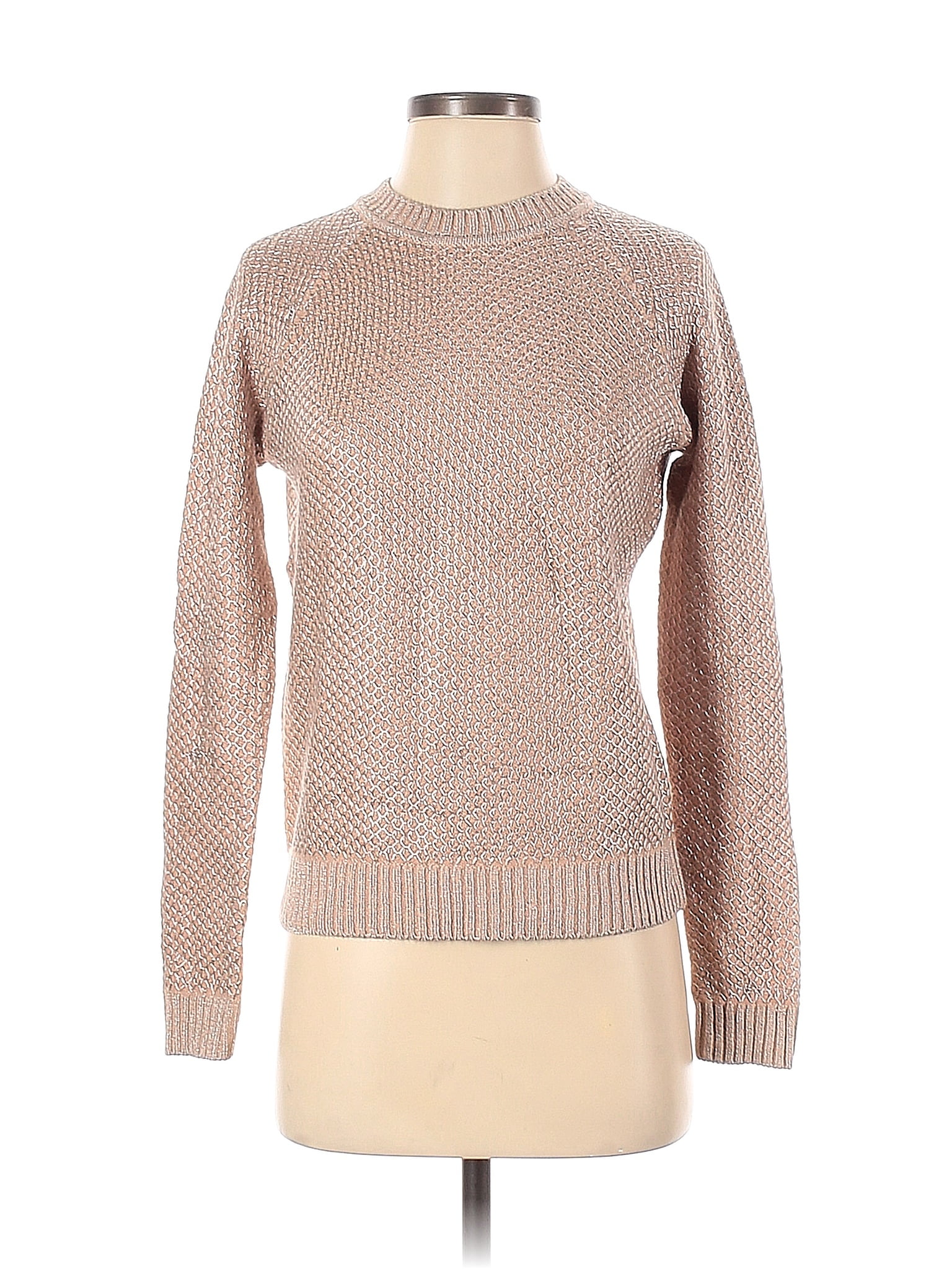 Ivanka Trump Color Block Solid Tan Teal Pullover Sweater Size S 75