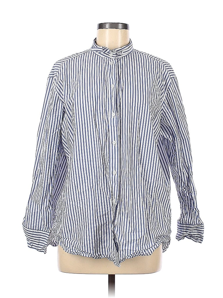 H&M 100% Cotton Stripes Blue White Long Sleeve Button-Down Shirt Size M - photo 1