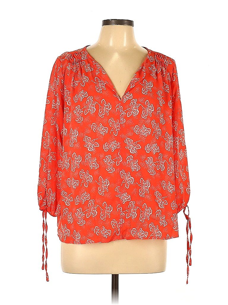 Collective Concepts 100% Polyester Floral Orange Red Long Sleeve Blouse Size L - photo 1