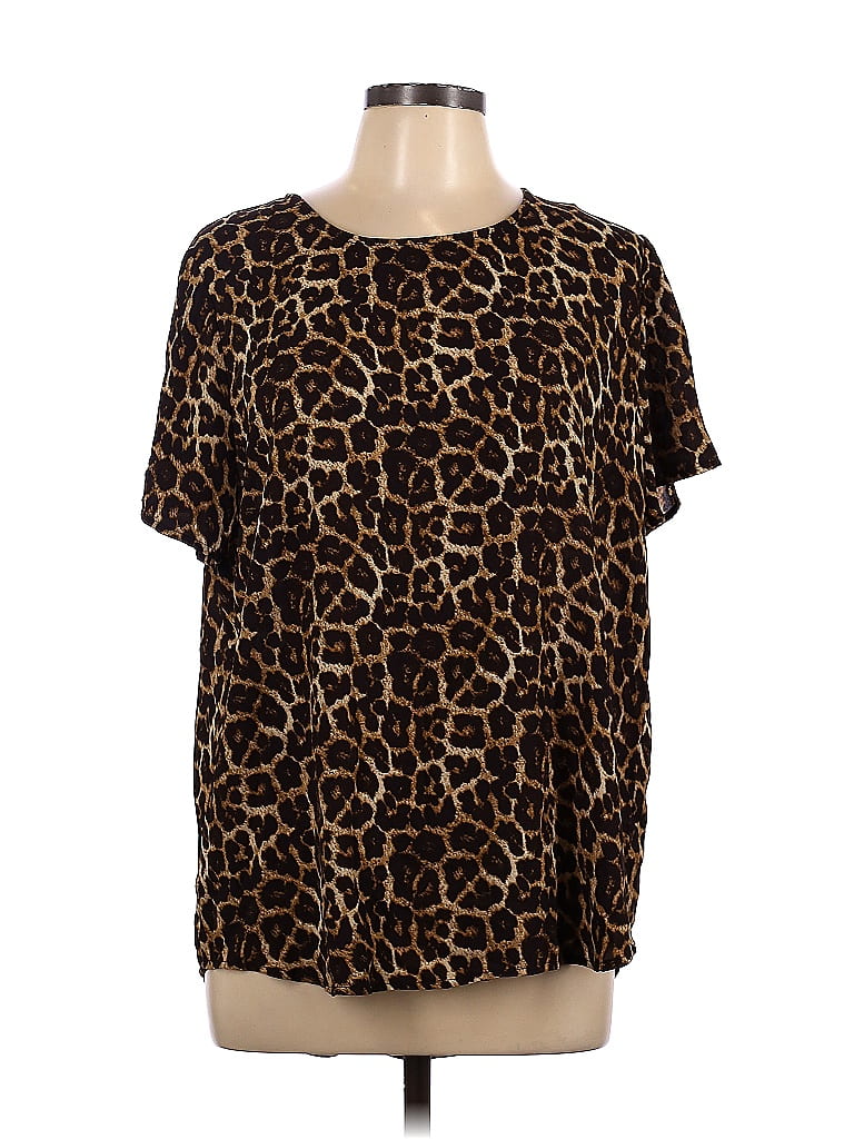 Chelsea & Theodore 0100% Polyester Animal Print Leopard Print Brown Short Sleeve Blouse Size XL - photo 1
