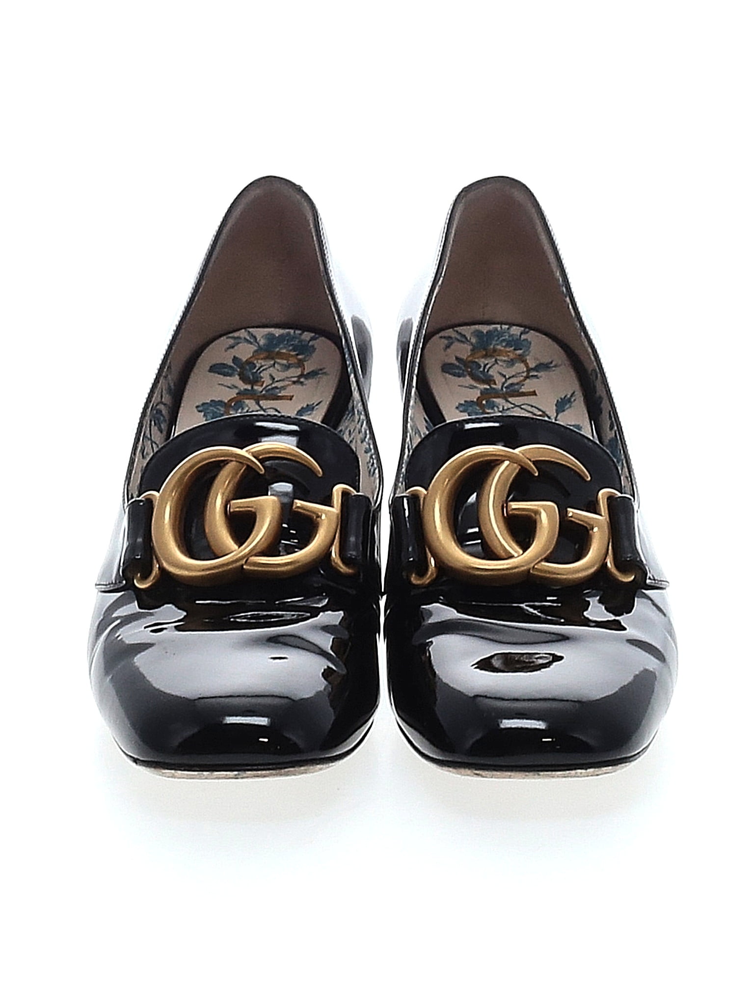 Gucci Gg Marmont Patent Leather Block Heel Loafers in Black