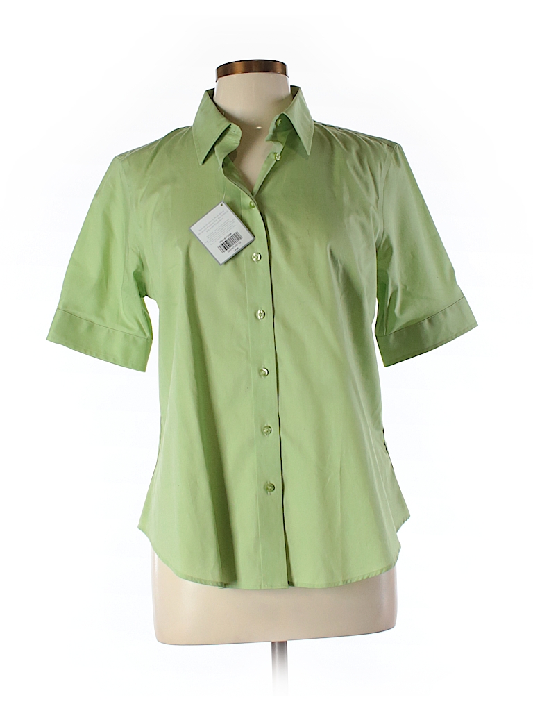 Lady Hathaway Solid Green Short Sleeve Button-Down Shirt Size L - 61% ...